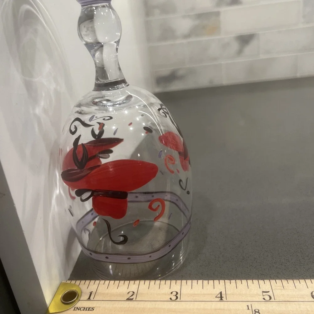 VINTAGE RED HAT LADY WINE GOBLET----HANDPAINTED----